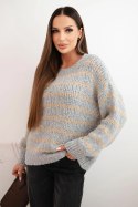 Sweter damski w paski z wełną o luźnym kroju szary