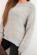 Sweter damski w paski z wełną o luźnym kroju szary