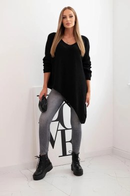 Sweter damski wełniany asymetryczny Plus Size z dekoltem V czarny  