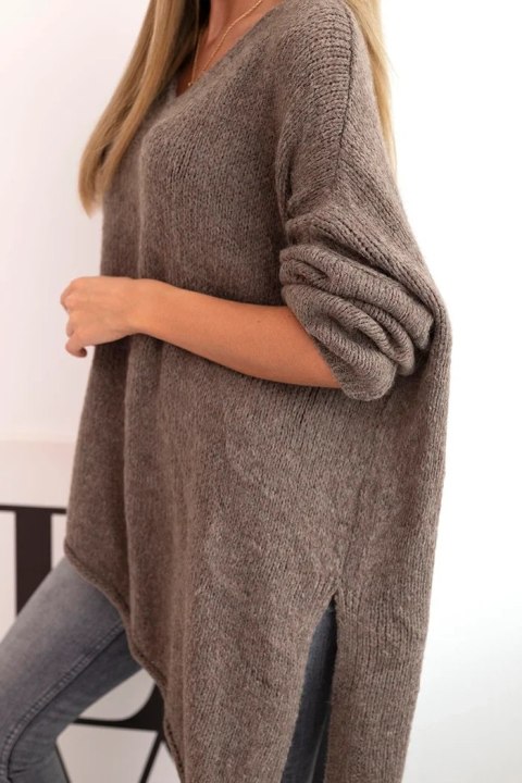 Sweter damski wełniany asymetryczny Plus Size z dekoltem V fango  