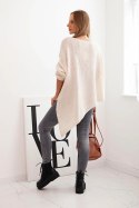 Sweter damski wełniany asymetryczny Plus Size z dekoltem V jasny beżowy  