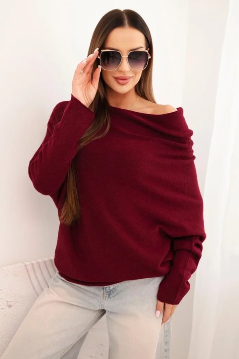 Sweter damski wiskozowy asymetryczny typu nietoperz śliwkowy Sweter damski wiskozowy asymetryczny typu nietoperz śliwkowy