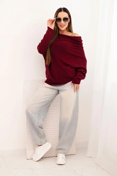 Sweter damski wiskozowy asymetryczny typu nietoperz śliwkowy Sweter damski wiskozowy asymetryczny typu nietoperz śliwkowy
