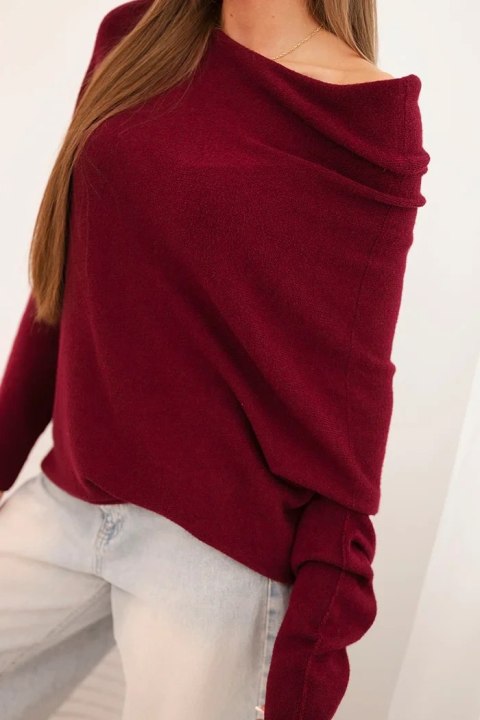 Sweter damski wiskozowy asymetryczny typu nietoperz śliwkowy Sweter damski wiskozowy asymetryczny typu nietoperz śliwkowy