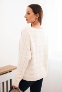 Sweter damski wiskozowy z ażurowym wzorem i długim rękawem beżowy