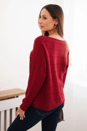 Sweter damski wiskozowy z ażurowym wzorem i długim rękawem bordowy