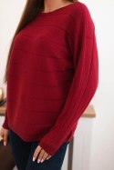 Sweter damski wiskozowy z ażurowym wzorem i długim rękawem bordowy