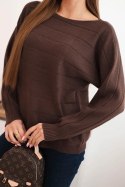 Sweter damski wiskozowy z ażurowym wzorem i długim rękawem brązowy