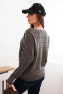 Sweter damski wiskozowy z ażurowym wzorem i długim rękawem khaki