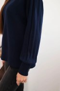 Sweter damski wiskozowy z długim rękawem i rozcięciem po bokach granatowy