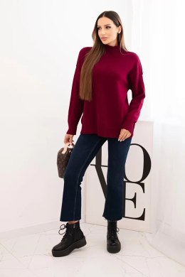 Sweter damski wiskozowy z prążkowanym półgolfem i luźnym fasonem bordowy