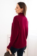 Sweter damski wiskozowy z prążkowanym półgolfem i luźnym fasonem bordowy
