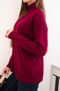Sweter damski wiskozowy z prążkowanym półgolfem i luźnym fasonem bordowy