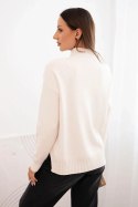 Sweter damski z półgolfem wiskozowy o luźnym kroju beżowy