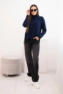 Sweter damski z półgolfem wiskozowy o luźnym kroju granatowy