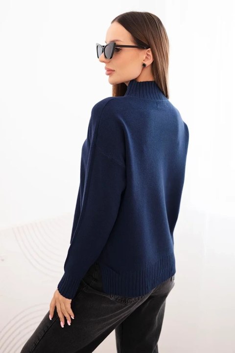 Sweter damski z półgolfem wiskozowy o luźnym kroju granatowy Sweter damski z półgolfem wiskozowy o luźnym kroju granatowy