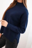Sweter damski z półgolfem wiskozowy o luźnym kroju granatowy