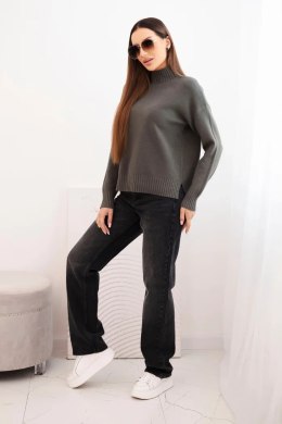 Sweter damski z półgolfem wiskozowy o luźnym kroju khaki