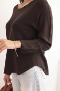 Sweterek damski  z wiskozy z długim rękawem i okrągłym dekoltem brązowy  