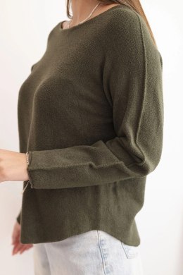 Sweterek damski  z wiskozy z długim rękawem i okrągłym dekoltem ciemne khaki  