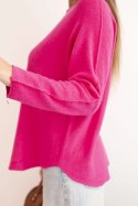 Sweterek damski  z wiskozy z długim rękawem i okrągłym dekoltem fuksja  