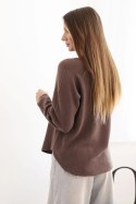 Sweterek damski  z wiskozy z długim rękawem i okrągłym dekoltem mocca  