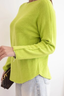 Sweterek damski  z wiskozy z długim rękawem i okrągłym dekoltem pistacjowy  