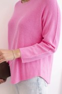 Sweterek damski  z wiskozy z długim rękawem i okrągłym dekoltem różowy  