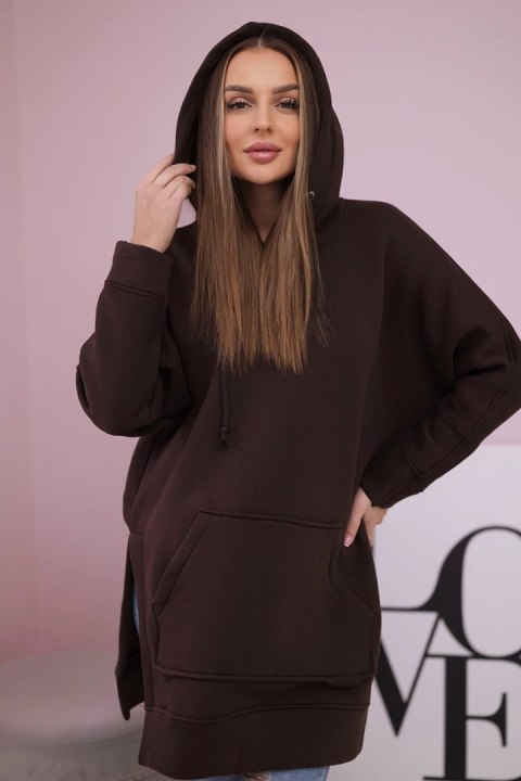 Bluza ocieplana z rozcięciami na bokach brązowa Bluza ocieplana z rozcięciami na bokach brązowa