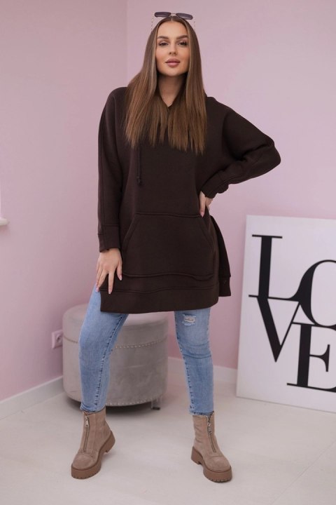 Bluza ocieplana z rozcięciami na bokach brązowa Bluza ocieplana z rozcięciami na bokach brązowa