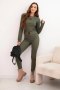 Komplet damski bawełniany z długim rękawem i legginsami khaki