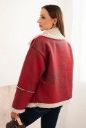 Kurtka damska Plus Size ocieplana z barankiem i guzikami krótki fason bordowa