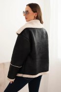 Kurtka damska Plus Size ocieplana z barankiem i guzikami krótki fason czarna