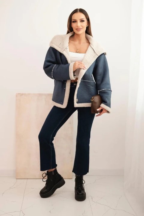 Kurtka damska Plus Size ocieplana z barankiem i guzikami krótki fason jeansowa Kurtka damska Plus Size ocieplana z barankiem i guzikami krótki fason jeansowa
