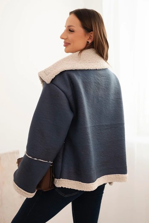 Kurtka damska Plus Size ocieplana z barankiem i guzikami krótki fason jeansowa Kurtka damska Plus Size ocieplana z barankiem i guzikami krótki fason jeansowa