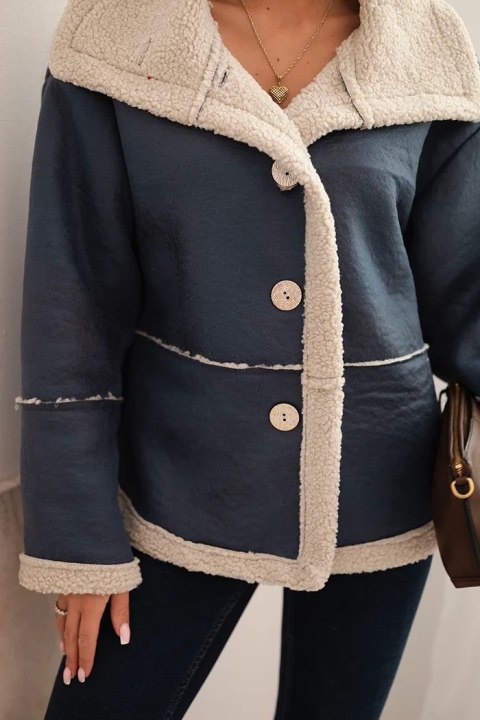 Kurtka damska Plus Size ocieplana z barankiem i guzikami krótki fason jeansowa Kurtka damska Plus Size ocieplana z barankiem i guzikami krótki fason jeansowa