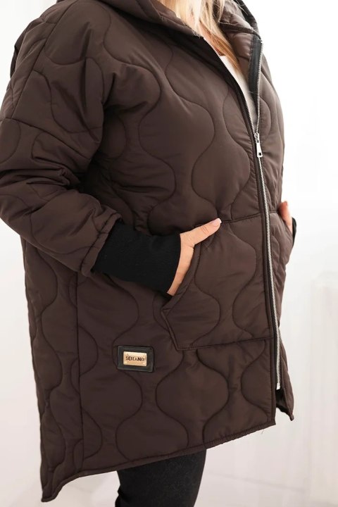 Kurtka damska Plus Size pikowana z kapturem brązowa Kurtka damska Plus Size pikowana z kapturem brązowa