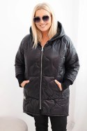 Kurtka damska Plus Size pikowana z kapturem czarna
