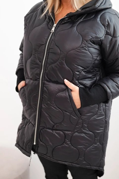 Kurtka damska Plus Size pikowana z kapturem czarna Kurtka damska Plus Size pikowana z kapturem czarna