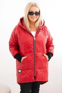 Kurtka damska Plus Size pikowana z kapturem czerwona