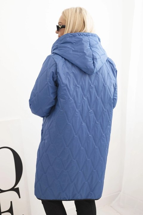 Kurtka damska Plus Size pikowana z kapturem i sportowymi mankietami jasno jeansowa Kurtka damska Plus Size pikowana z kapturem i sportowymi mankietami jasno jeansowa