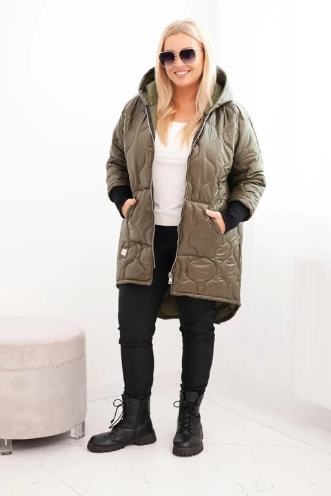 Kurtka damska Plus Size pikowana z kapturem khaki Kurtka damska Plus Size pikowana z kapturem khaki