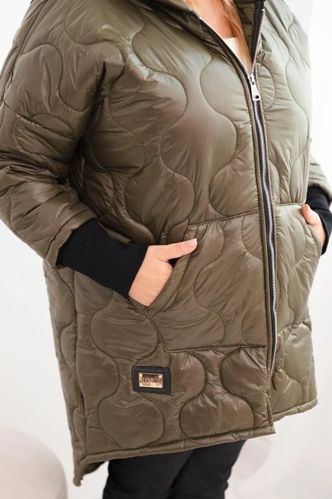 Kurtka damska Plus Size pikowana z kapturem khaki Kurtka damska Plus Size pikowana z kapturem khaki