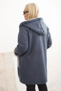 Kurtka damska Plus Size z kapturem i kieszeniami ocieplana barankiem jeansowa