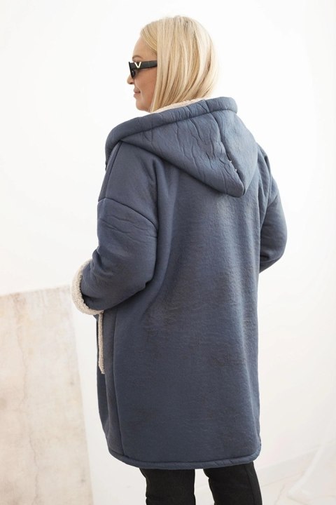 Kurtka damska Plus Size z kapturem i kieszeniami ocieplana barankiem jeansowa Kurtka damska Plus Size z kapturem i kieszeniami ocieplana barankiem jeansowa