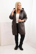 Kurtka damska pikowana Plus Size z podszewką w panterkę i kapturem brązowa