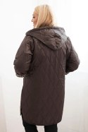 Kurtka damska pikowana Plus Size z podszewką w panterkę i kapturem brązowa