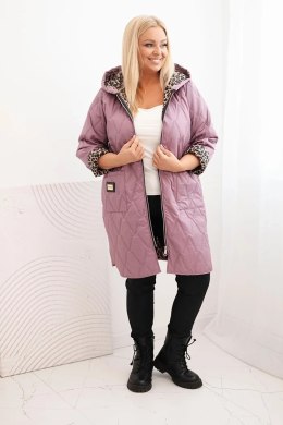Kurtka damska pikowana Plus Size z podszewką w panterkę i kapturem ciemno różowa