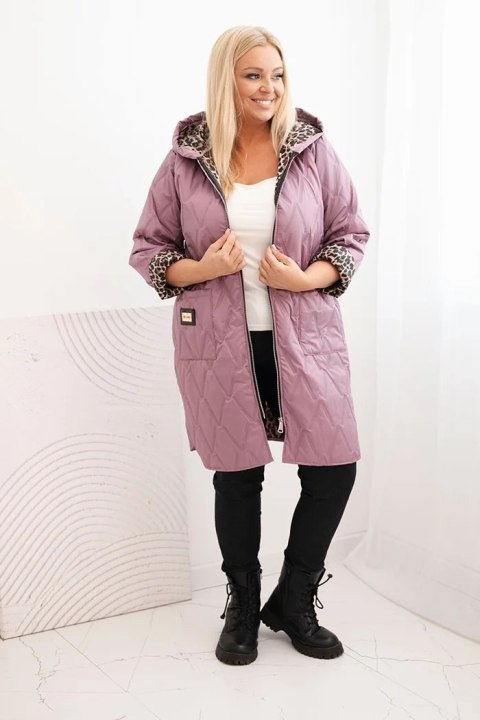Kurtka damska pikowana Plus Size z podszewką w panterkę i kapturem ciemno różowa Kurtka damska pikowana Plus Size z podszewką w panterkę i kapturem ciemno różowa