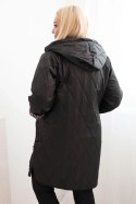 Kurtka damska pikowana Plus Size z podszewką w panterkę i kapturem czarna